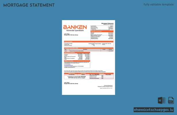 Norwegen Kvinesdal Sparebank Hypothekenabrechnung Word- und PDF-Beispielvorschau